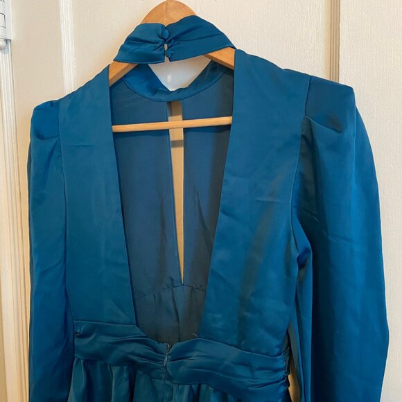 Blue Jodie Mock Neck Satin Romper - Picture 8 of 10